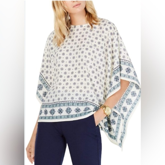 Michael Kors Blue and White Blouse with Dolman Sleeves - Picture 1 of 7